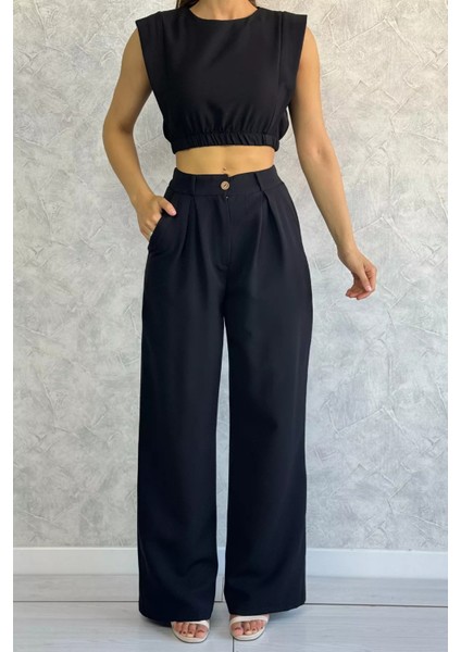 Kadın Crop Bluz Pantolon Ikili Takım modelleri