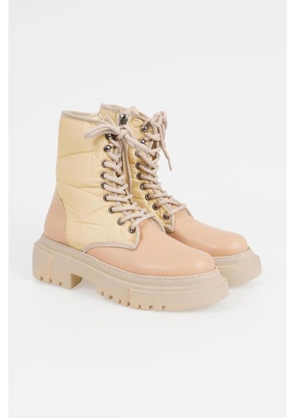 Kadın Kalın Taban Bağcıklı Postal Bot Yuvarlak Burun Günlük Fermuarlı Kışlık Ayakkabı