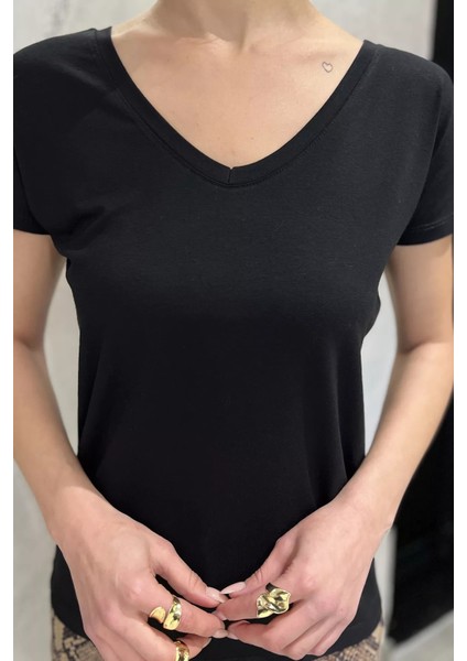 Ön Arka V Yaka Kadın T-Shirt