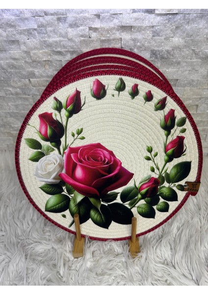 Gül Detaylı Baskılı Suplaamerikan Servis 33 cm x 33 cm 2ADET