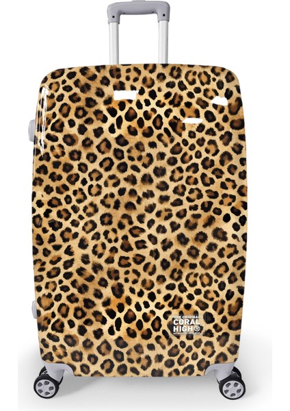 Kahverengi Leopar Desenli Pc Büyük Boy Valiz (70CM) 16843