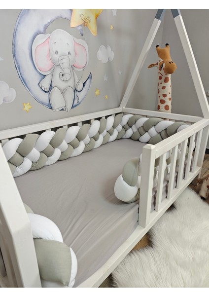 520 cm Örgü Korumalık Gri - Beyaz 4'lü Örgü / 90X200 Montessori Yatak Kapı Boşluğu Açık