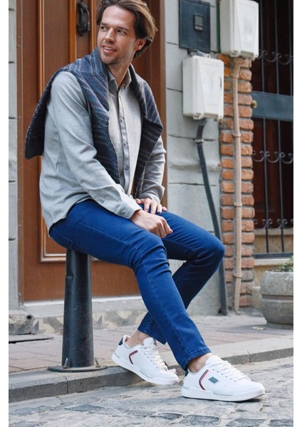 27799 Siyah - Beyaz Erkek Sneaker Günlük Spor Ayakkabı