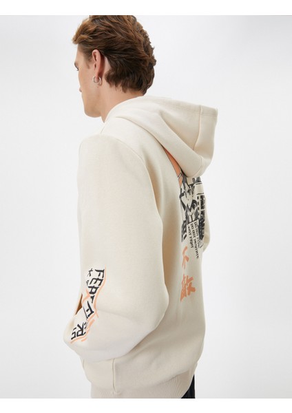 Kapşonlu Sweatshirt Arkası Baskılı Kanguru Cep Detaylı Şardonlu