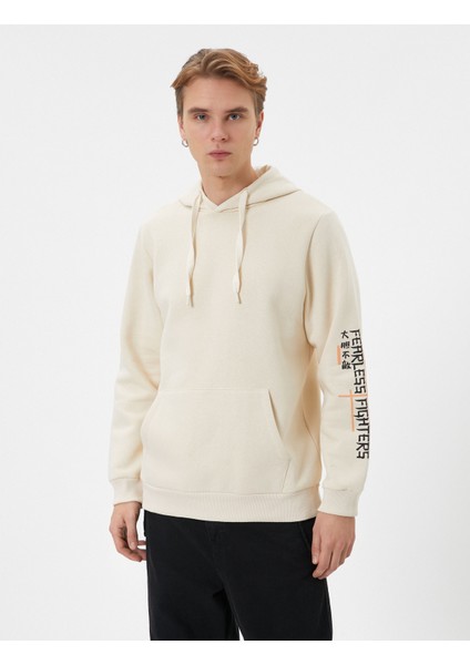 Kapşonlu Sweatshirt Arkası Baskılı Kanguru Cep Detaylı Şardonlu