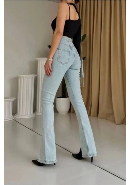 11099 Ön Yırtmaçlı Yüksek Bel Kot Pantolon