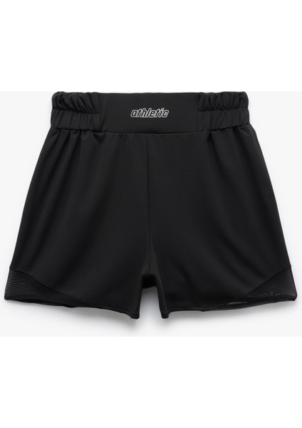 Yüksek Bel Lastikli Baskılı Mini Spor Şort