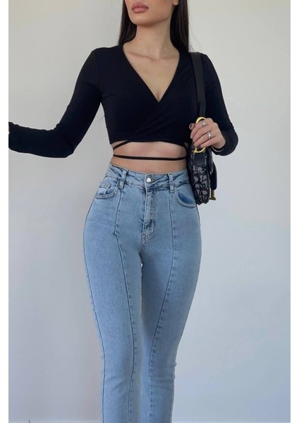 11099 Ön Yırtmaçlı Yüksek Bel Kot Pantolon fiyatları