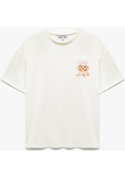 Pamuklu Kısa Kollu Bisiklet Yaka Rahat Kesim Arkası Baskılı Tişört