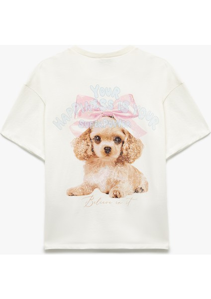 Pamuklu Kısa Kollu Bisiklet Yaka Rahat Kesim Arkası Baskılı Tişört fiyatları