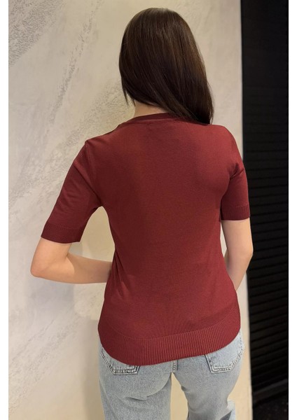 Taş Detaylı Bisiklet Yaka Kadın Kısa Kol Bluz P-00015134 modelleri