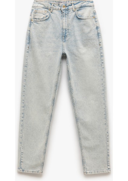 Mom Fit Yüksek Bel Pamuklu Cepli Denim Pantolon - Mom Slim Jean