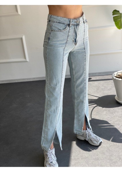 Yırtmaçlı Buz Mavi Palazzo Jean