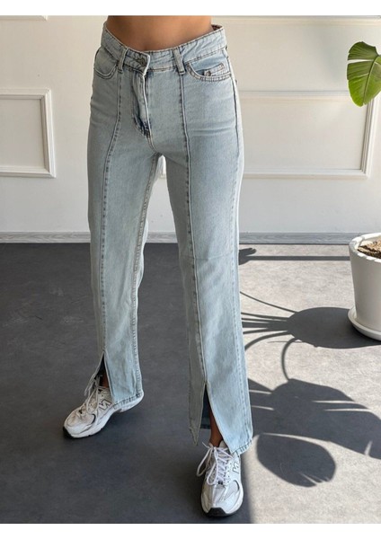 Yırtmaçlı Buz Mavi Palazzo Jean modelleri