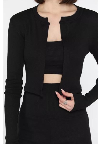 Kadın Kaşkorse Crop Hırka Şort Üçlü Takım modelleri