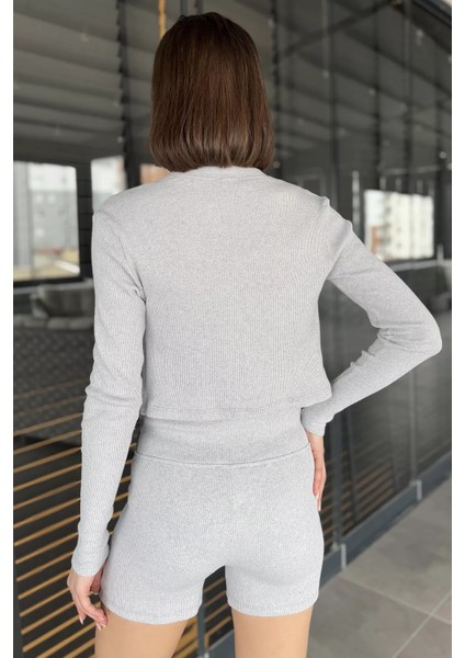 Kadın Kaşkorse Crop Hırka Şort Üçlü Takım modelleri