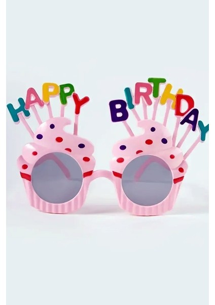 Happy Birthday Parti Gözlük Cupcake Temalı Pembe