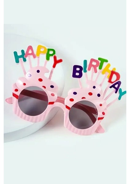 Happy Birthday Parti Gözlük Cupcake Temalı Pembe
