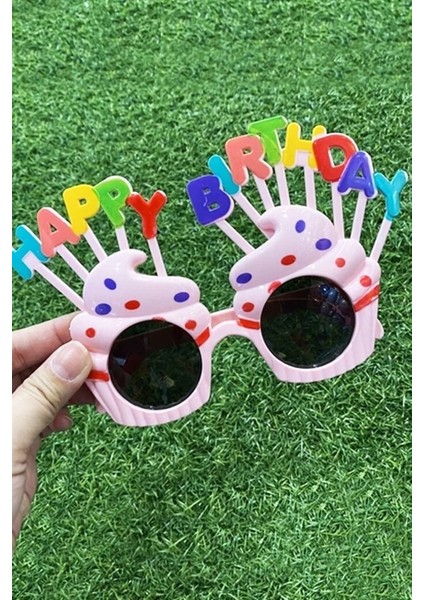 Happy Birthday Parti Gözlük Cupcake Temalı Pembe