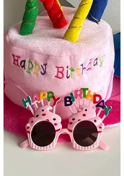 Happy Birthday Parti Gözlük Cupcake Temalı Pembe