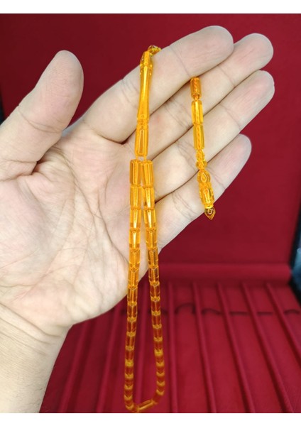Toz Kehribar Tesbih Kesme Kesim Sarı Renkli Sistemli 11MMX5MM Özel Ölçü