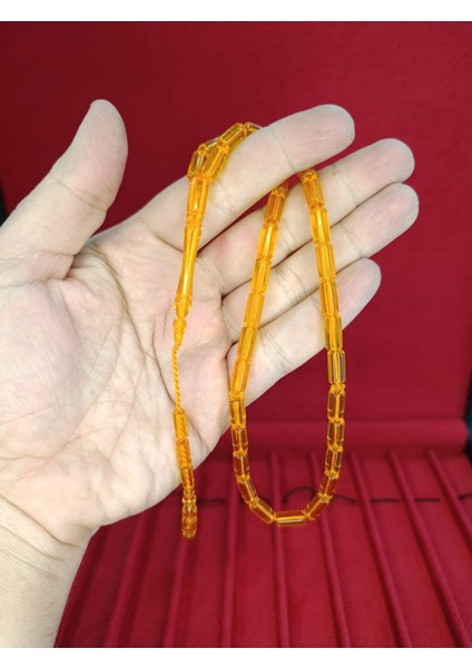 Toz Kehribar Tesbih Kesme Kesim Sarı Renkli Sistemli 11MMX5MM Özel Ölçü