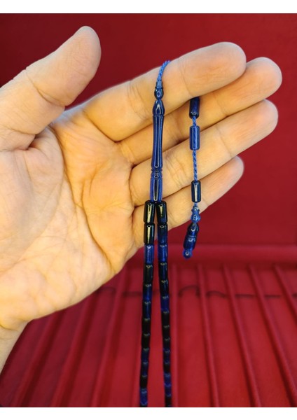 Toz Kehribar Tesbih Kesme Kesim Lacivert Siyah Renkli Sistemli 11MMX5MM Özel Ölçü