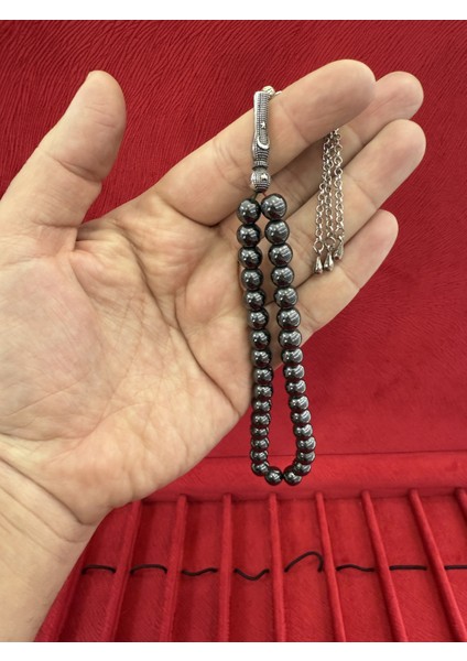 Hematit Taşı 33'lü Tesbih Ahşap Kutu Sevgiliye Babaya Hediye