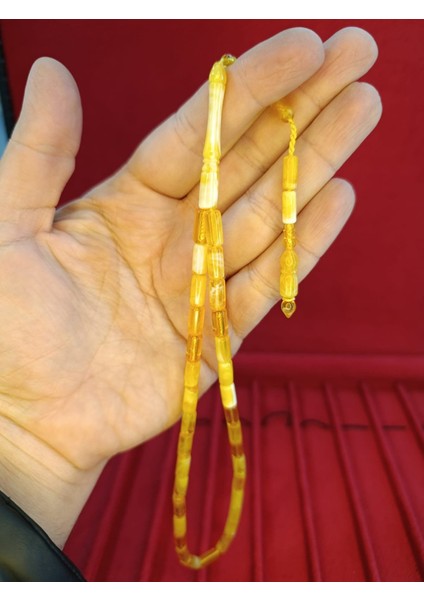 Toz Kehribar Tesbih Kesme Kesim Sarı Beyaz Renkli Sistemli 11MMX5MM Özel Ölçü