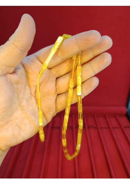Toz Kehribar Tesbih Kesme Kesim Sarı Beyaz Renkli Sistemli 11MMX5MM Özel Ölçü