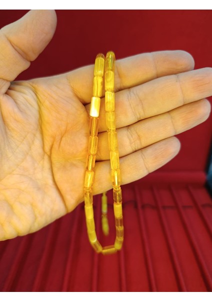 Toz Kehribar Tesbih Kesme Kesim Sarı Beyaz Renkli Sistemli 11MMX5MM Özel Ölçü