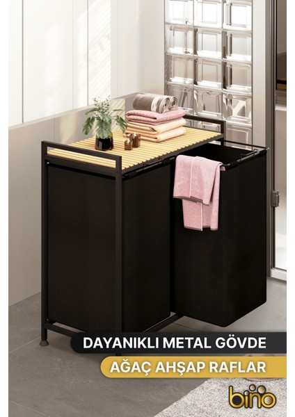 Çamaşır Sepeti Kirli Sepeti Ahşap Banyo Dolabı Büyük Boy Geniş 2 Bölmeli Kumaş Kirli Sepeti fiyatları