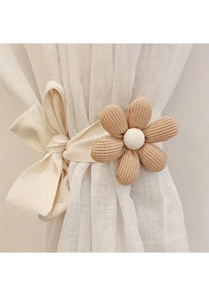 Boho Tarzı Çiçek Tasarımlı Polyester Perde Bağcığı Tutucu( Çiçek : 8 x 8 cm )