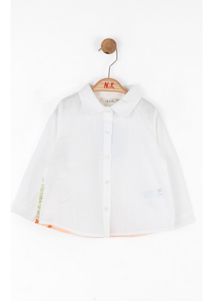 Beyaz Rahat Kesim Pamuklu Nefes Alabilir Kumaş Şık ve Günlük Kız Çocuk Gömlek