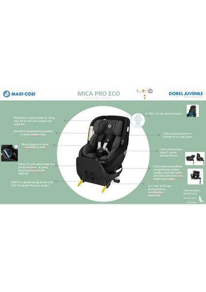 Mica Pro Eco I-Size İsofix'Li 360 Dönebilir Yatabilir 0-18 Kg Bebek Oto Koltuğu Authentic Grey