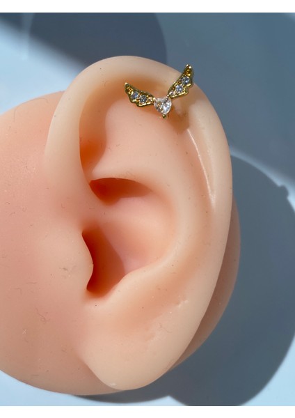 Piercing Taşlı Tragus Helix Lobe Kıkırdak Yarasa Çelik