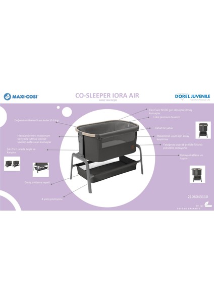 Iora Air Sallanabilen Ahşap Görünümlü Anne Yanı Beşik Beyond Green modelleri
