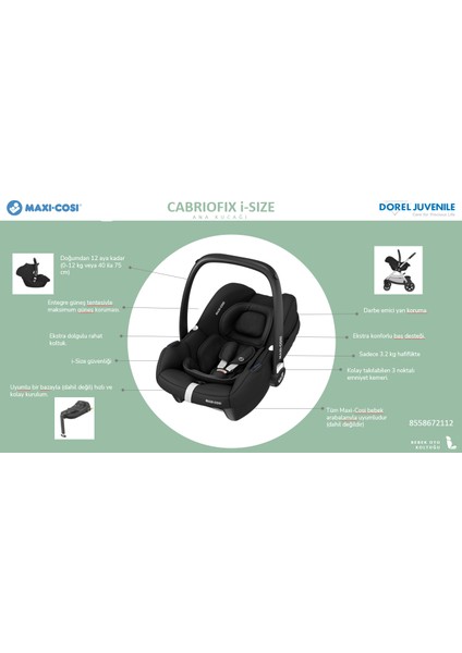 Cabrio Fix I-Size Adac'lı Bebek Oto Koltuğu ve Ana Kucağı 0-13 kg Essential Black