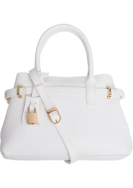 Beyaz Kadın Mini Kilit Detaylı El ve Omuz Çantası fiyatları