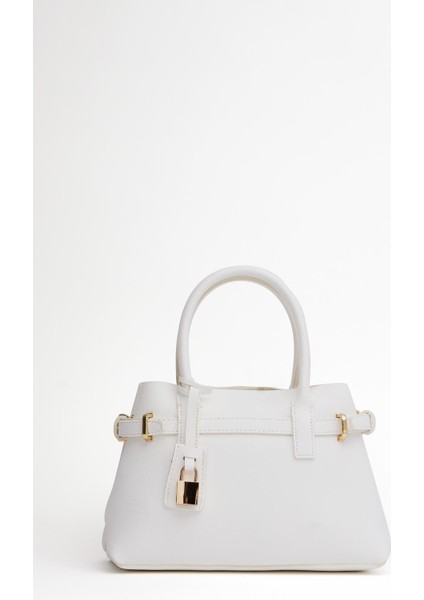 Beyaz Kadın Mini Kilit Detaylı El ve Omuz Çantası modelleri