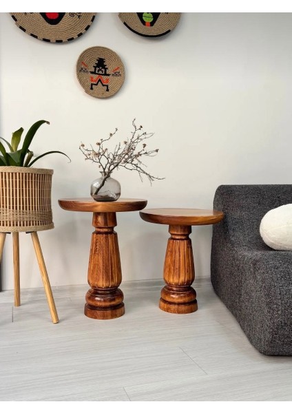 Doğal Ahşap 2'li Set Mantar Yan Sehpa Modern Açık Ceviz Fiskos Zigon Çiçeklik fiyatları