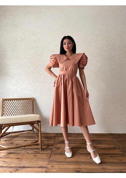 Somon Büyük Yakalı Kloş Poplin Elbise modelleri