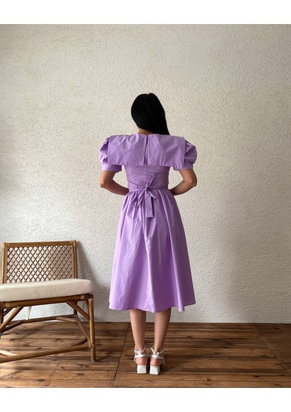 Lila Büyük Yakalı Kloş Poplin Elbise modelleri