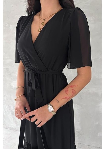 Dipmoda kadın kruvaze yaka kuşaklı şifon elbise DPK4115 fırsatları