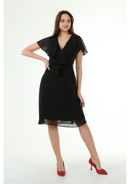 Dipmoda Kadın Kruvaze Yaka Bağlama Detaylı Yeni Sezon Şifon Elbise DP8081 fiyatları