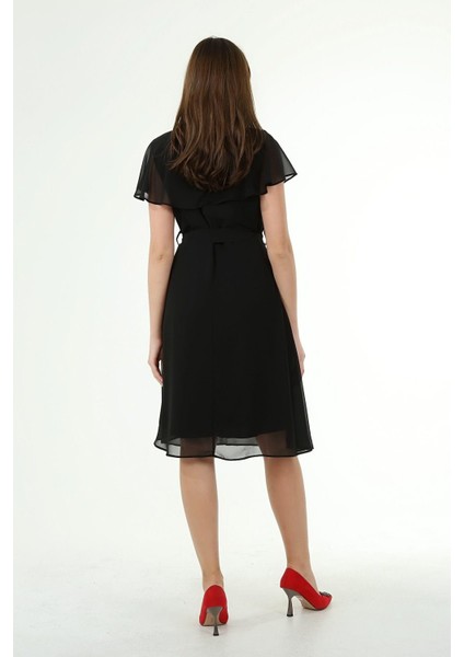 Dipmoda Kadın Kruvaze Yaka Bağlama Detaylı Yeni Sezon Şifon Elbise DP8081 indirimleri