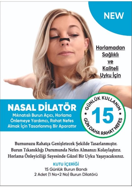 Horlamamaya Yardımcı Nasal Dilatör 2 Adet (1 No+2 No ) 15 Günlük Burun Bandı