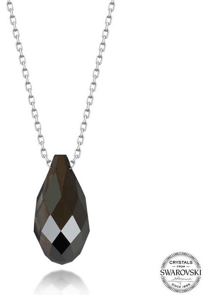 Swa Rovski Crystal Taşlı Drop Kesim Gümüş Kadın Kolye