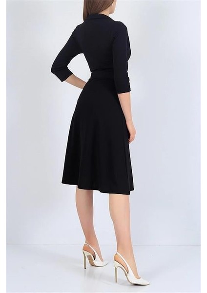 Dipmoda kadını gömlek yaka kemerli örme elbise DP0016 indirimleri