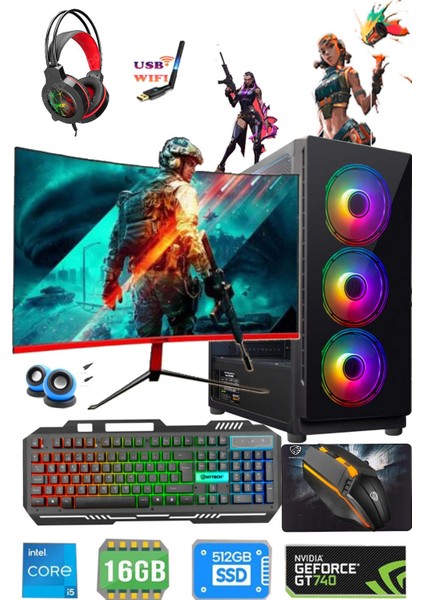 TX59 I5-7400 16GB Ram 512GB SSD GT740 4gb 23.6'' Curved Gaming Monitör Full Oyuncu Set